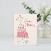 Whimsical Hearts Roze Verjaardagstaart Dank u Briefkaart (Staand voorkant)