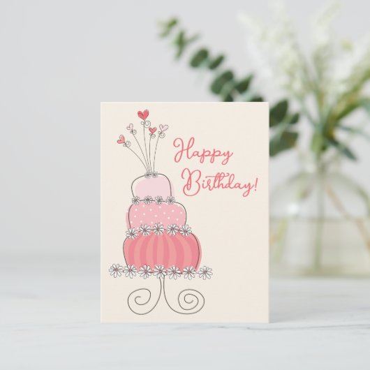 Whimsical Hearts Roze Verjaardagstaart Dank u Briefkaart (Staand voorkant)