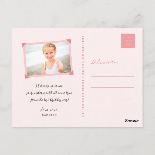 Whimsical Hearts Roze Verjaardagstaart Dank u Briefkaart (Achterkant)