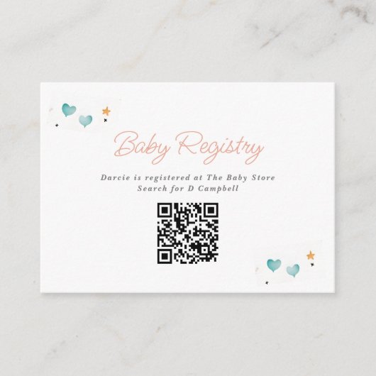 Whimsical Hearts & Stars Baby Registry QR Code Informatiekaartje (Voorkant)