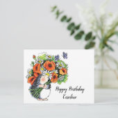 Whimsical Hedégel en Poppies Birthday Briefkaart (Staand voorkant)