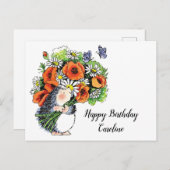 Whimsical Hedégel en Poppies Birthday Briefkaart (Voorkant / Achterkant)