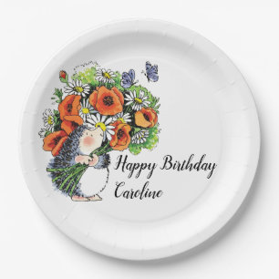 Whimsical Hedégel en Poppies Birthday Papieren Bordje