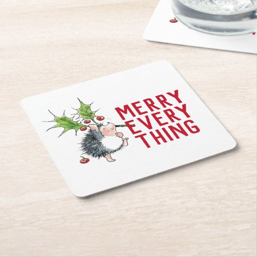 Whimsical Hedégel Merry Alles Kerstmis Kartonnen Onderzetters (Schuin)