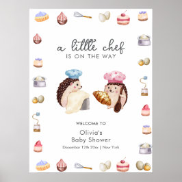 Whimsical Hedgehog Chef Baker Baby Shower Welcome Poster