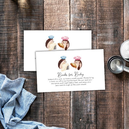 Whimsical Hedgehog Chef Baker Books Baby Shower Informatiekaartje