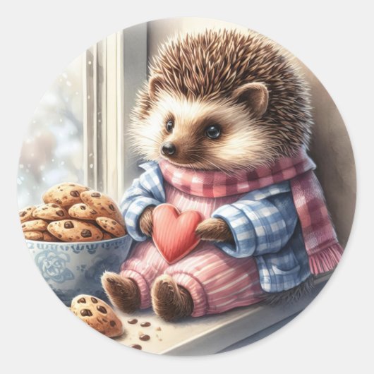 Whimsical Hedgehog Cookies Valentijn Ronde Sticker (Voorkant)