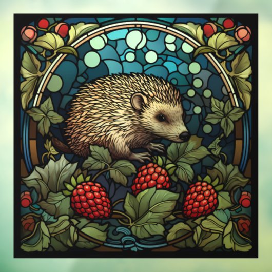 Whimsical Hedgehog & Frambozen Gebrandschilderd gl Raamsticker (Vel 3)