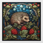 Whimsical Hedgehog & Frambozen Gebrandschilderd gl Raamsticker (Vel)