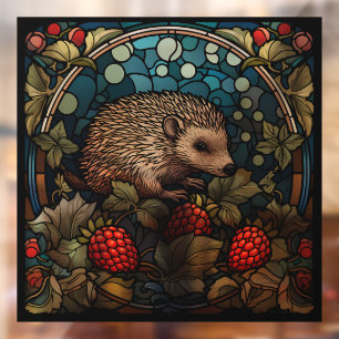 Whimsical Hedgehog & Frambozen Gebrandschilderd gl Raamsticker