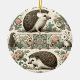 Whimsical Hedgehog Haven: Victoriaans bloemen Keramisch Ornament