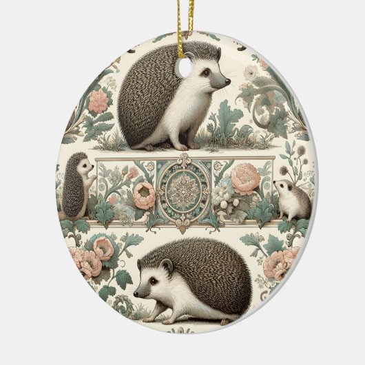 Whimsical Hedgehog Haven: Victoriaans bloemen Keramisch Ornament (Links)
