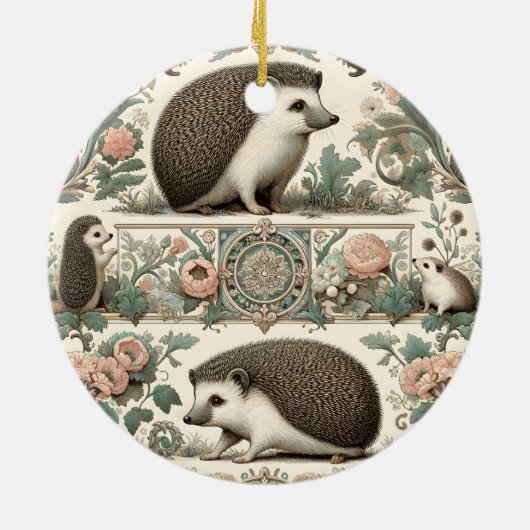 Whimsical Hedgehog Haven: Victoriaans bloemen Keramisch Ornament (Achterkant)