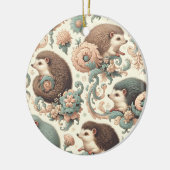 Whimsical Hedgehog Haven: Victoriaans bloemen Keramisch Ornament (Links)