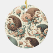 Whimsical Hedgehog Haven: Victoriaans bloemen Keramisch Ornament (Achterkant)