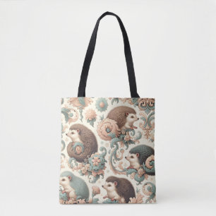 Whimsical Hedgehog Haven: Victoriaans bloemen Tote Bag