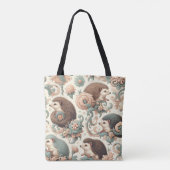 Whimsical Hedgehog Haven: Victoriaans bloemen Tote Bag (Achterkant)
