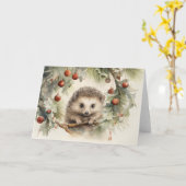 Whimsical Hedgehog Kerst Kaart (Gele Bloem)