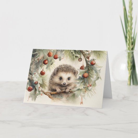 Whimsical Hedgehog Kerst Kaart (Voorkant)