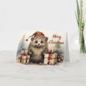 Whimsical Hedgehog Kerst Kaart (Voorkant)