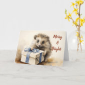 Whimsical Hedgehog Kerst Kaart (Gele Bloem)
