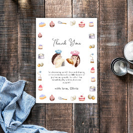 Whimsical Hedgehog Little Chef Baker Baby Shower  Bedankkaart