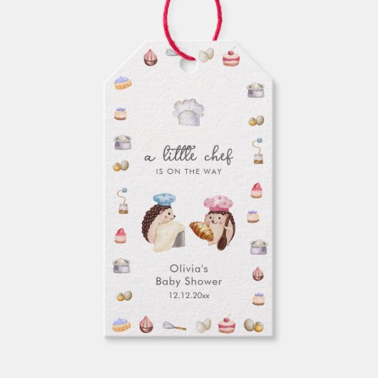 Whimsical Hedgehog Little Chef Baker Baby Shower Cadeaulabel (Voorkant)