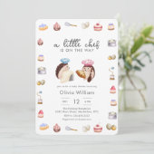 Whimsical Hedgehog Little Chef Baker Baby Shower Kaart (Staand voorkant)