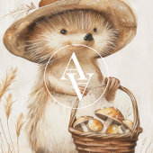 Whimsical Hedgehog Mushroom Basket Woodland Animal Poster