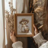 Whimsical Hedgehog Mushroom Basket Woodland Animal Poster