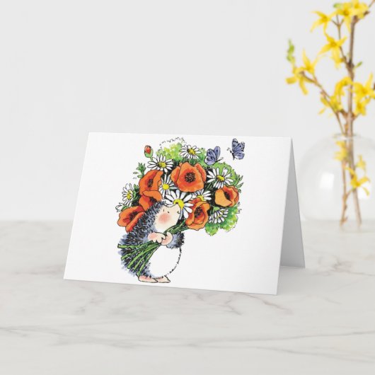 Whimsical Hedgel en Poppies Kaart (Gele Bloem)