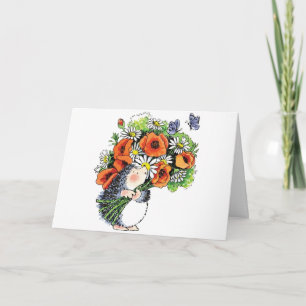 Whimsical Hedgel en Poppies Kaart