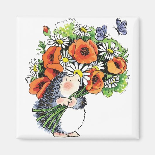 Whimsical Hedgel en Poppies Magneet (Voorkant)