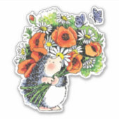 Whimsical Hedgel en Poppies Sticker (Voorkant)