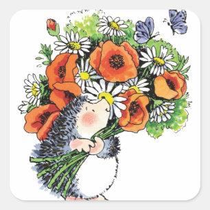Whimsical Hedgel en Poppies Vierkante Sticker