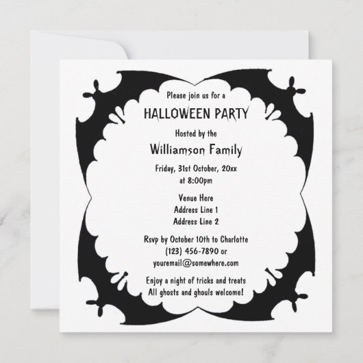 Whimsical-heks en Cat Halloween-partij Kaart (Achterkant)