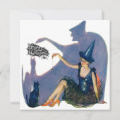 Whimsical-heks en Cat Halloween-partij Kaart (Voorkant)
