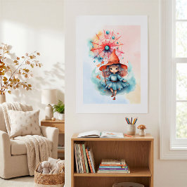 Whimsical Heksen Halloween Waterverfprint Poster