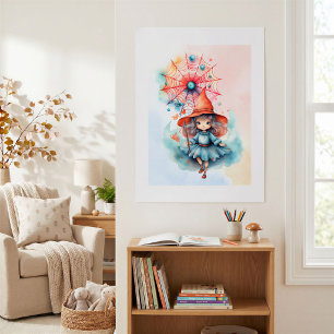 Whimsical Heksen Halloween Waterverfprint Poster