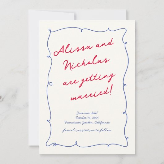 Whimsical Helder Leuk Foto Monogram Bruiloft Save The Date (Voorkant)