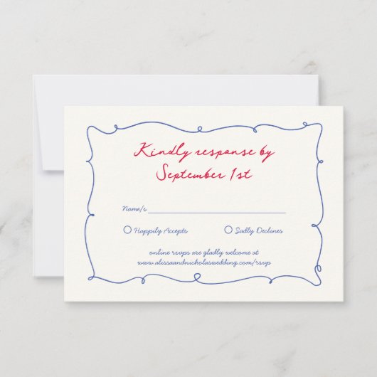 Whimsical Heldere Rand & Script Namen Bruiloft RSVP Kaartje (Voorkant)