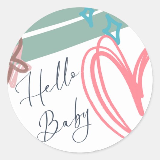 Whimsical "Hello Baby" Round Sticker (Voorkant)