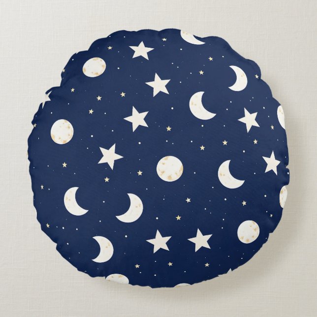 Whimsical hemelse patroon van manen en sterren rond kussen (Voorkant)