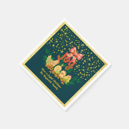 Whimsical hen and chick Christmas Paper Napkin Servet (Hoek)