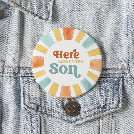Whimsical Here Comes the Son Baby Shower Ronde Button 7,6 Cm