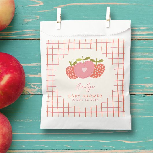 Whimsical Herfst Apple Theme Baby shower Pink Red Bedankzakje