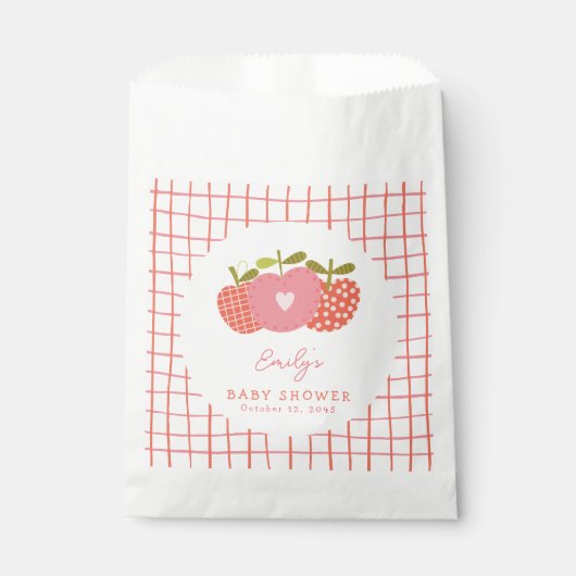 Whimsical Herfst Apple Theme Baby shower Pink Red Bedankzakje (Voorkant)