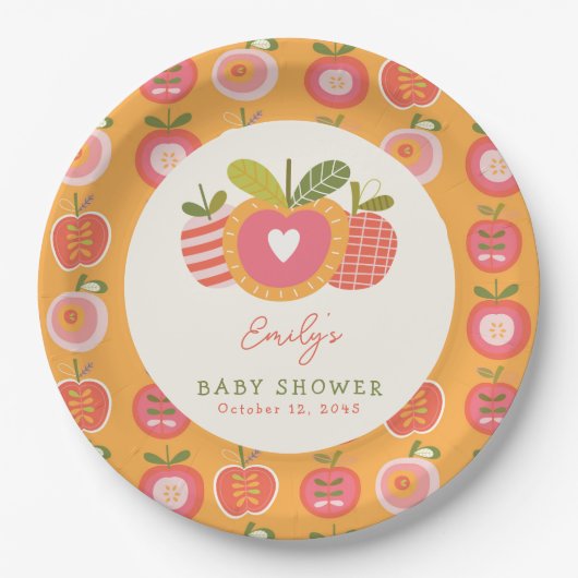 Whimsical Herfst Apple Theme Baby shower Sinaasapp Papieren Bordje (Voorkant)