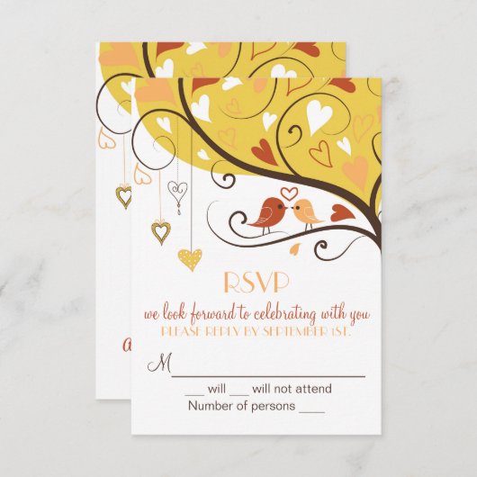 Whimsical Herfst Autumn Lovebird RSVP Card nodigt (Voorkant / Achterkant)