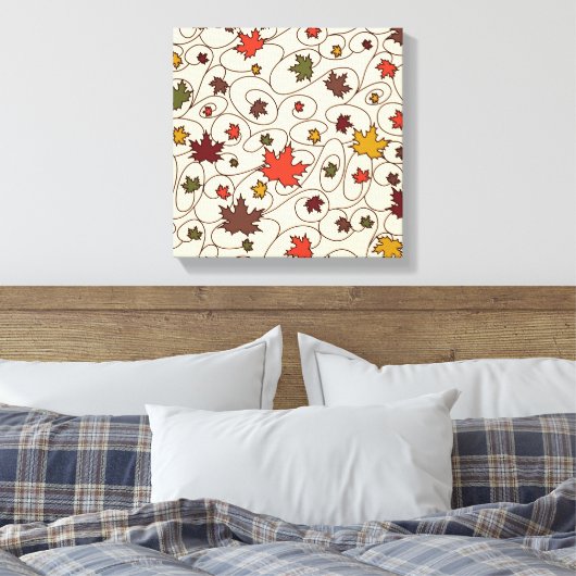 Whimsical Herfst Curly Maple Leaf Pattern Canvas Afdruk (Insitu (Slaapkamer))